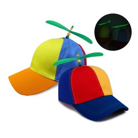 SIEBOLD Pack of 2 propeller hat, helicopter cap, propeller hat, funny hats, fancy dress party hats with propeller, suitable for adults and children, size adjustable (54-60 cm), Pack of 2 orange blue