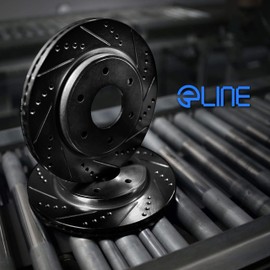 R1 Concepts eLINE Series Front Black Drilled and Slotted Brake Rotors Compatible For 2017-2020 Lincoln MKZ