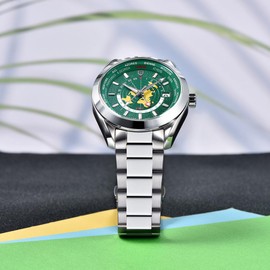 HaiQin Pagani Design Luxury Men's Automatic Mechanical Watches Japanese NH34 GMT Movement Synthetic Sapphire Stainless Steel Waterproof Multifunctional Sports Wristwatch (Green)