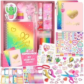 Axirata Kit de 2 diarios de bricolaje para niñas, juego de diario para adolescentes y adolescentes de 6-8-14 años, juego de juguetes para álbumes de r