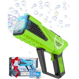 Joyfuture Bubble Gun - Bubble Machine for Kids - Toys Gifts for Boys Ages 3+ Year Old - Bubbles Blaster with 8-Hole Wands & LED Light, Include Bubble Solution - Green