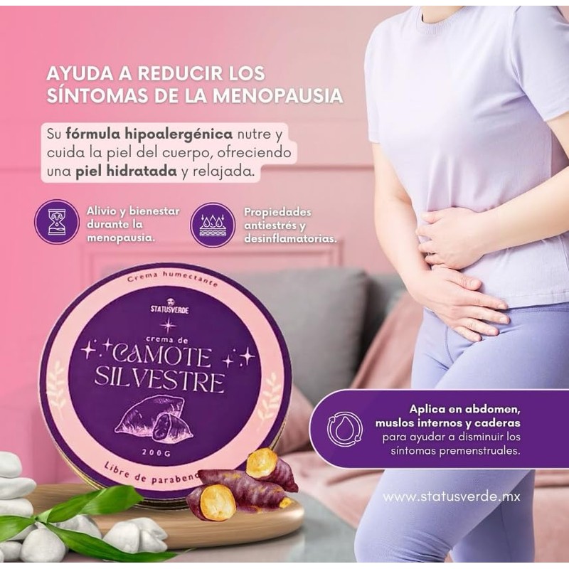 Crema Corporal Camote Silvestre Alivio Menopausia Síndrome Premenstrual Cuidado Hormonal