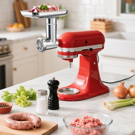 Stainless Steel Meat Grinder Attachments for KitchenAid Stand Mixer, Mixer Attachment for KitchenAid, Meat Grinder, Sausage Stuffer, Dishwasher Safe