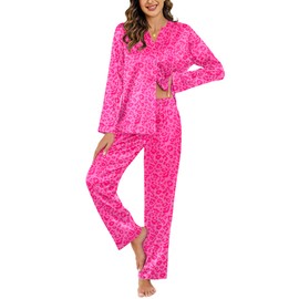 Ekouaer Silk Satin Pajamas Set Women's 2 Piece Pjs Long Pant Fall Soft Sleepwear Button Up Loungewear with Pockets