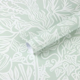 Fiula Boho Peel and Stick Wallpaper Green/White Leaf Contact Paper 17.3inx32ft Removable Self Adhesive Bedroom Cabinet Wall Decor Vinyl Roll