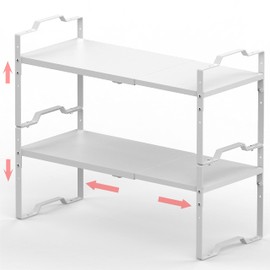 Jojocross Expandable Shelf for Cabinet Organizer Adjustable Stackable Spice Rack at Kitchen and Bathroom more, Counter Countertop Cupboard Organization Pantry Storage(LARGE/2PACKS/WHITE)