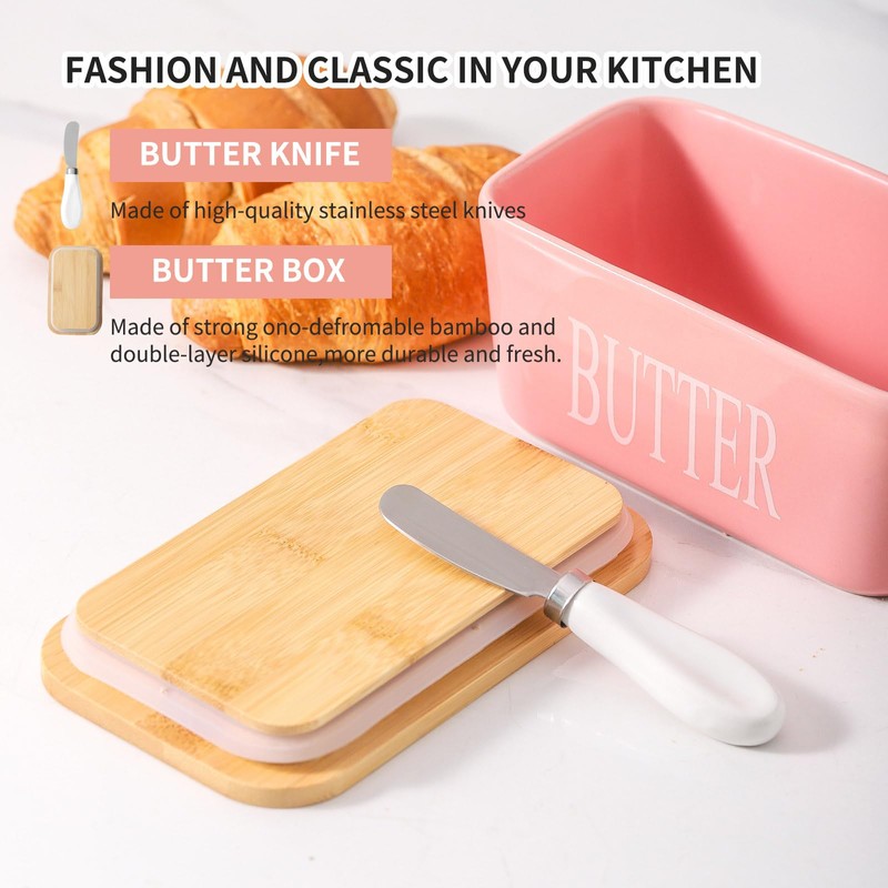 Hasense Butter Dish with Lid, Large Butter Dish for Countertop,