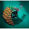 Peacock Brooch for Women, Green Crystal Bird Jewellery in a