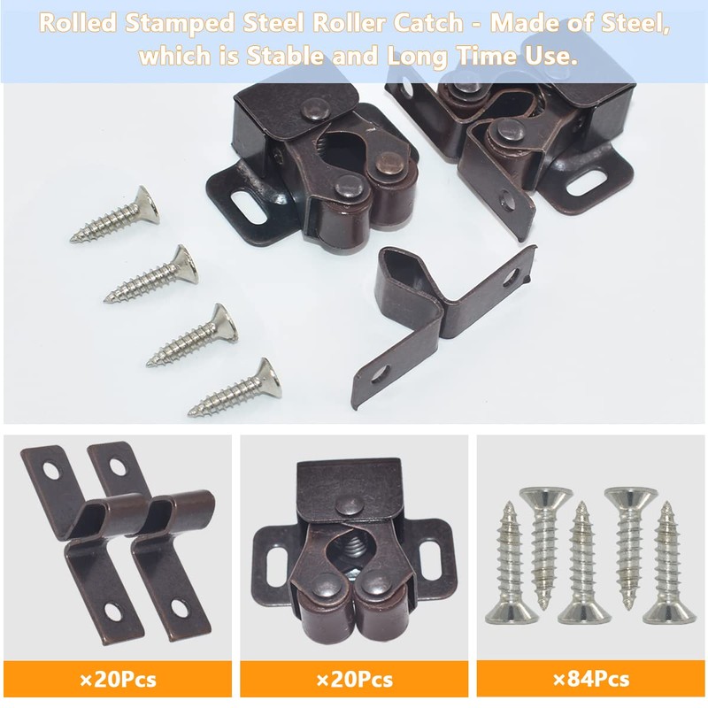 20Pack Double Roller Catch Door Latch Cold Rolled Steel Stay