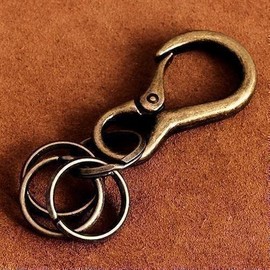BRASS STORE Carabiner Keychain with Antique Double Ring (Bronze Medium) Key Ring Men's Women's Antique Gold Bronze