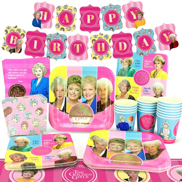 Golden Girls Party Supplies (Standard for 16) Golden Birthday Party Pack, 83 Piece Set, by Prime Party