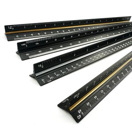Solid Aluminum Triangular Architect Scale Ruler Set 4pcs, 3-Colors-Groove Architectural and Engineer Scale Metal Ruler Set, Scale Metal Drafting Rulers for Civil Engineer Blueprint