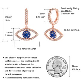 JIANGYUE Evil Eye Earrings Plated Hoop Earrings for Women with Zirconia Evil Eye Earrings Women's Tassel Earrings Hoop Earrings for Women, Copper