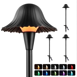 EZlumify Low Voltage Color Changing Pathway Lights, 5W 12V Wired LED RGB Color Changing Outdoor Christmas Landscape Lights for Garden Yard Pathway Path Walkway, High Pole, Heavy Duty, ETL, Black, 4PK