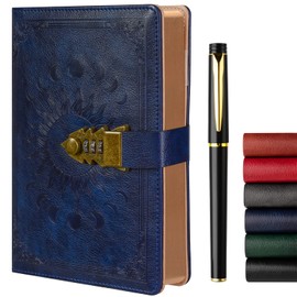 ZXHQ Lock Diary with Pen, A5 Ruled 240 Pages PU Leather Journal with Lock, Refillable Hardcover journals for Writing Personal Planner Organizer for Men and Women, Size A5(8.5 × 5.9 Inch) Dark Blue