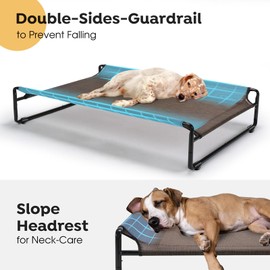 Veehoo Original Outdoor Elevated Dog Bed, Cooling Raised Dog Cot for Large Dogs, Portable Standing Pet Hammock Platform with Washable Breathable Mesh, No-Slip Feet, X-Large, Brown, CWC2201