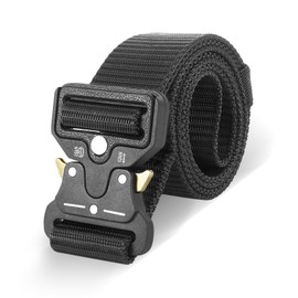 Tactical Belt Black, Light Work Belts for Men Elasticated Military Army Webbing Mens Belts Work Belt with Quick Release Buckle for Work Camping Outdoor Sports Hunting, 125 cm