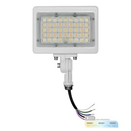 NUWATT 50W LED Flood Light, 3CCT 3000K/4000K/5000K Selectable, IP65 Waterproof Lighting, Adjustable Knuckle Mount, 7050LM, 0-10V Dimmable, 120-277V, Outdoor Security Floodlight for Yard, White, UL