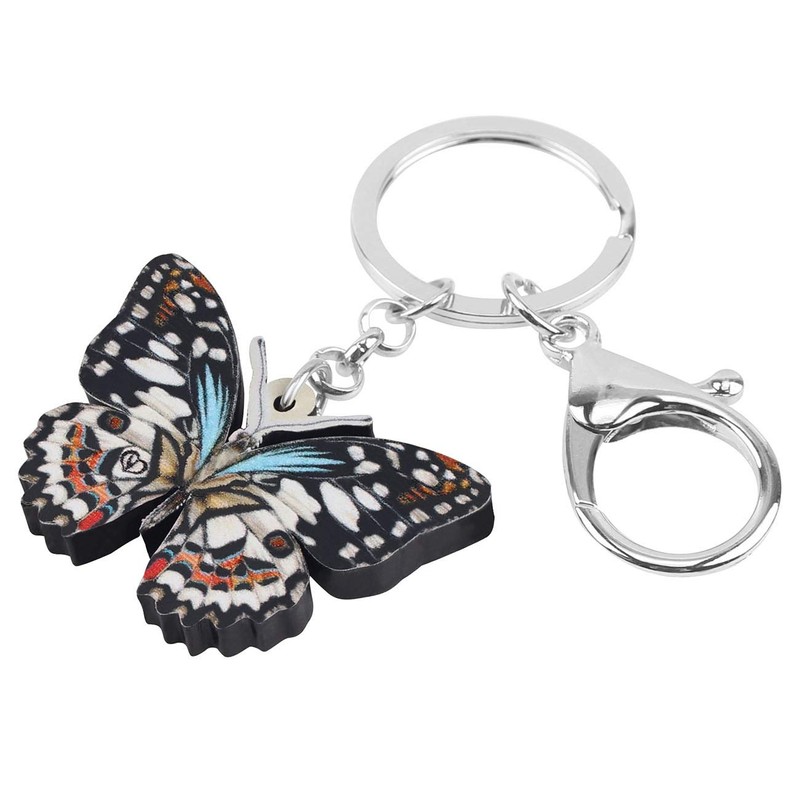 Llavero de metal esmaltado, diseño de mariposa, anillos para mujeres