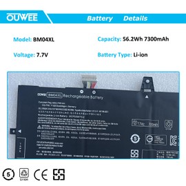 OUWEE BM04XL Laptop Battery Compatible with HP EliteBook x360 1030 G3 G4 Series Notebook BM04XL HSTNN-DB8L HSTNN-UB7L L02031-541 BM04056XL L02478-855 7.7V 56.2Wh 7300mAh