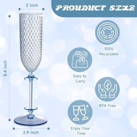 48 Pack Blue Detachable 2 piece Champagne Flutes 5.5 Oz Unbreakable Plastic Mimosa Disposable Champagne Glasses Drinking Cups Stemmed Reusable Wine Toasting Glasses for Wedding (48, Dusty Blue)