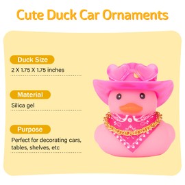 wonuu Car Dashboard West Cowboy Hat Colorful Rubber Ducks Decorations, Rubber Ducky for Car Ornament Cute Duck with Hat, Glasses, Necklace, Scarf (Pink Gold)