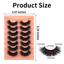 Mink Lashes 20MM Fluffy False Eyelashes, 10D Dramatic Cat Eye Lashes with Soft Cotton Band, Thick Long Wispy D Curl Strip Lashes, 7 Pairs of Full Volume Eyelash Extensions for Bold Eye Makeup Look