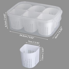 BELLE VOUS 6 Pcs Fridge Food Storage Containers with Lids - Airtight Refrigerator Food Fresh Box - Detachable Drain Basket Vegetables Sealed Keeper for Ginger, Garlic, Onion