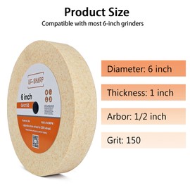 UF-SHARP 6 inch Bench Grinder Wheels, 1" Wide,1/2" Arbor, 150 Grit Aluminum Oxide Grinding Wheel for HSS and Carbon Steel Tools (150 Grit)