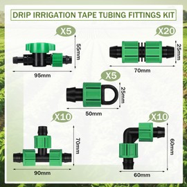 Tondiamo 50 Pcs Garden 5/8" Drip Irrigation Tape Tubing Fittings Kit Include Connector, Tee Coupling, Elbows, Tubing End Cap, On/Off Valve Barb for Most 16-17 mm Tubing Irrigation System(Green)