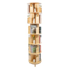 6 Tier Rotating Bookshelf 360 ° Display Floor Standing Bookcase Storage Rack,Cylindrical Wood Spinning Multi-Functional Bookshelf Organizer for Corridor,Bedroom,Study Room,Living Room