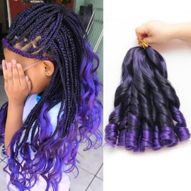 French Curl Braiding Hair 12Inch 8Packs French Curl Crochet Braids Short Curly Crochet Hair Skin-friendly Bouncy Synthetic knotless Braiding Extensions (TPurple, 12inch)