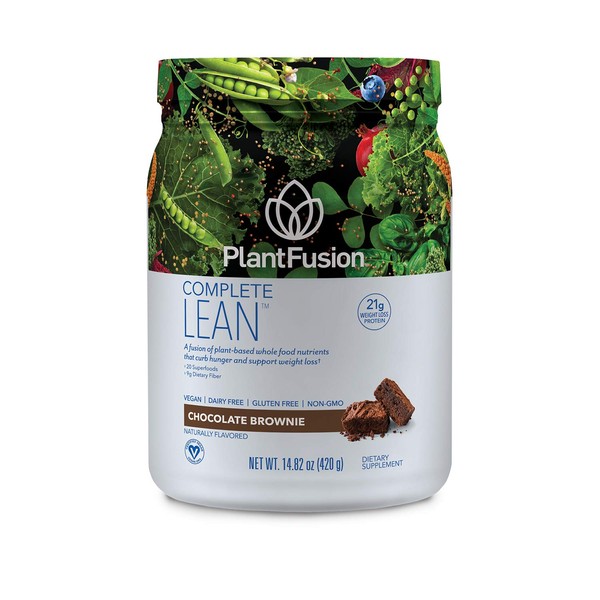 PlantFusion Complete Lean Plant Based Protein Powder - Prebiotic Fiber, Superfoods & Digestive Enzymes - Vegan, Gluten Free, Soy Free, Non-GMO - Chocolate Brownie 1 lb
