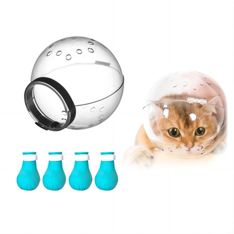 Augegel Cat Muzzle and Boots, Adjustable Helmet for Grooming, Breathable