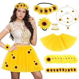 Matreeglam Sunflower Costume Women Girls Carnival Costume Yellow Tulle Skirt with Headband, Flower Costume Set for Carnival Theme Party Fancy Dress Cosplay