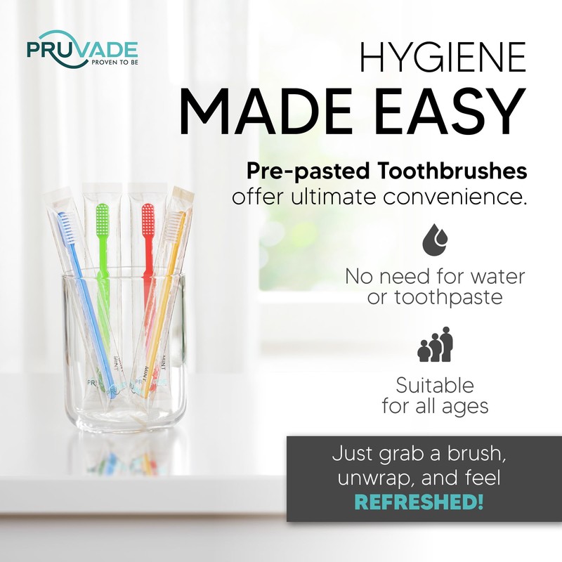 PRUVADE 36 Pack Disposable Toothbrushes with Toothpaste, Built In -