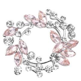 Gyn&Joy Clear Crystal Rhinestone Floral Wreath Pin Brooch BZ005 (Pink in Silvery Tone)