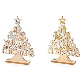 Premier Merry Christmas Gold/Silver Gitter Assorted Wooden Tree Decoration (Picked at Random)