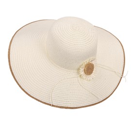 CHIC DIARY Women Sun Straw Hat Wide Brim UPF 50 Beach Floopy Hats Foldable Hats for Summer UV Protection(Creamy-White)