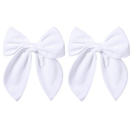 Velvet Fable Bow Hair Clips 5" Big White Velvet Ribbon Sailor Bow Alligator Barrettes for Toddler Teens Flower Girls Kids Women Wedding Fall Dress Decor Accessory