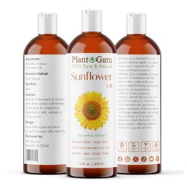 Plant Guru Sunflower Oil 16 fl oz – Cold‑Pressed, 100% Pure & Natural Carrier for Skin, Face, Body, Hair & Cooking. Great for DIY Creams, Lotions, Soaps & Lip Balms.
