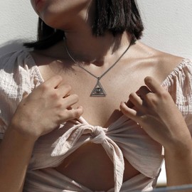 Triangle All Seeing Eye Necklace Black Gun Plated Over 925 Sterling Silver Eye of Providence Pendant Necklace Evil Eye Protection Necklace Jewelry for Men Women Gift for Her FP0159K