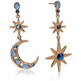 Betsey Johnson Moon and Star Drop Earrings Blue One Size