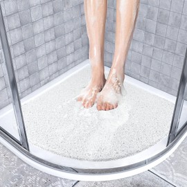 Corner Shower Mat 23.6" x 23.6"| Anti Mould Bath Anti-Slip Mat Without Suction Cups,Soft Loofah Quadrant Bath Mat | Bath Mat for Corner Shower with Drain for Wet Area,Quick Drying (White)