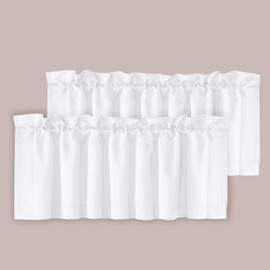 H.VERSAILTEX 2 Panels White Valance for Windows, Natural Blackout Curtains Valances for Small Windows/Living Room/Bedroom/Bathroom Rod Pocket 52" W x 18" L, Pure White，2 Packs