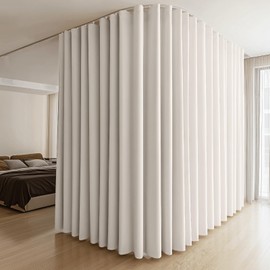 Room Divider Curtains & Flexible Bendable Tracks Set,Privacy Dividers Ceiling Track Curtain Window Blackout Curtains for Living Room Bedroom (W100 × H96 in 1 Panel Beige Drape & White Rail)