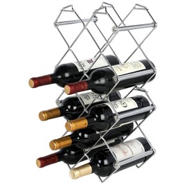 MyGift Modern Silver Wire Metal Stackable Wine Rack Diamond Shaped Stand, Countertop Wine Bottle Holder, Each Rack Holds 10 Bottles, Set of 2