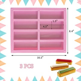 QUDUME Granola Bar Silicone Mold, 3 Pack Rectangle Silicone Molds 8 Cavity DIY Soap Molds Energy Bar Cereal Bar Maker Candy Bar Mold for Brownie Cheesecake Baking