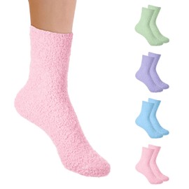 4 Pairs Moisturizer Socks Coral Aloe Socks Non Slip for Dry Feet Cracked Heel Spa Sleeping Travel Lounge Wear Stress Relief Gifts Repairing (Pink, Blue, Green, Purple)