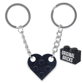NumeroPhi LegoLove 2 Key Ring with Real Bricks Heart in Various Colours Original Building Blocks Choose Your Colour, black